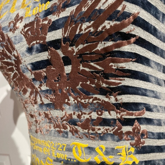 Vintage Y2k Striped Print Muscle Tee Short Sleeve fit crew velvet graphic Stripe - Picture 4 of 5